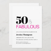 Fifty and Fabulous Pink Typography 50 Birthday Einladung (Vorne/Hinten)