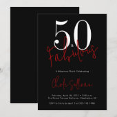 Fifty and Fabulous Red Black 50th Birthday Party Einladung (Vorne/Hinten)