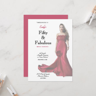Fifty and Fabulous Red Dress Script Birthday Einladung