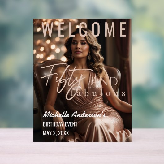 Fifty and Fabulous Rose Gold Acrylic Table Sign  Acrylschild (Neutral)