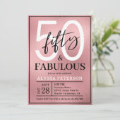 Fifty and Fabulous Rose Gold Script 50th Birthday Einladung (Stehend Vorderseite)