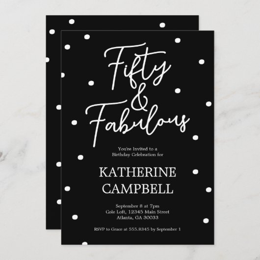 Fifty and Fabulous Script 50th Birthday Einladung (Vorne/Hinten)