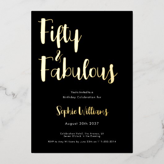 Fifty and Fabulous Script 50th Birthday Party Folieneinladung (Vorderseite)