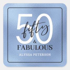 Fifty and Fabulous Script 50th Birthday Quadratischer Aufkleber