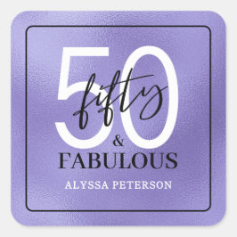 Fifty and Fabulous Script 50th Birthday Quadratischer Aufkleber