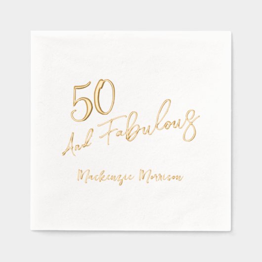 Fifty and Fabulous Script Birthday Servietten Mit Folie (Vorderseite)