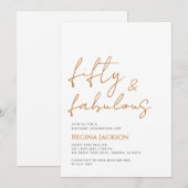 Fifty And Fabulous Script Gold 50th Birthday Party Einladung (Vorne/Hinten)