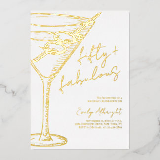 Fifty and Fabulous Script Line Art Gold Folieneinladung