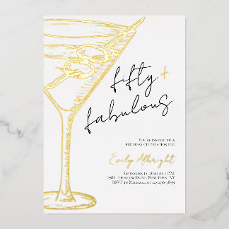 Fifty and Fabulous Script Line Art Gold Folieneinladung