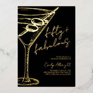 Fifty and Fabulous Script Line Art Gold Folieneinladung