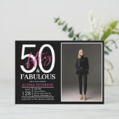Fifty and Fabulous Script Photo 50th Birthday  Einladung (Stehend Vorderseite)