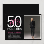 Fifty and Fabulous Script Photo 50th Birthday  Einladung (Vorne/Hinten)