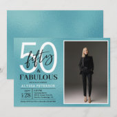 Fifty and Fabulous Script Photo 50th Birthday Einladung (Vorne/Hinten)