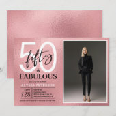Fifty and Fabulous Script Photo 50th Birthday Einladung (Vorne/Hinten)