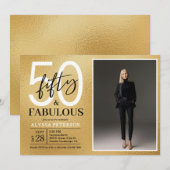 Fifty and Fabulous Script Photo 50th Birthday  Inv Einladung (Vorne/Hinten)