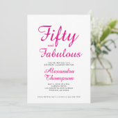 Fifty and Fabulous Script Pink 50th Birthday Party Einladung (Stehend Vorderseite)