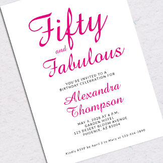 Fifty and Fabulous Script Pink 50th Birthday Party Einladung