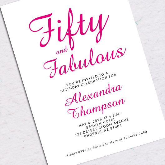 Fifty and Fabulous Script Pink 50th Birthday Party Einladung