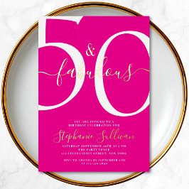 Fifty and Fabulous Script Pink Birthday Party  Folieneinladung