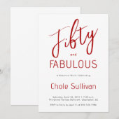 Fifty and Fabulous Script Red 50th Birthday Party Einladung (Vorne/Hinten)