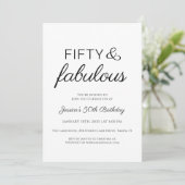 Fifty and Fabulous Script Text 50th Birthday Party Einladung (Stehend Vorderseite)
