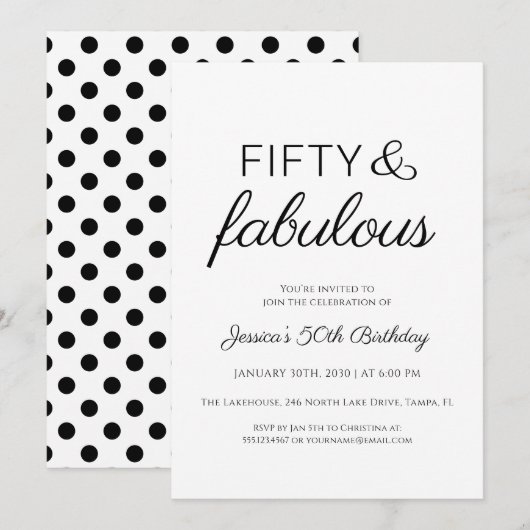 Fifty and Fabulous Script Text 50th Birthday Party Einladung (Vorne/Hinten)