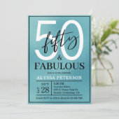 Fifty and Fabulous Teal Script 50th Birthday Einladung (Stehend Vorderseite)