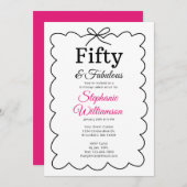 Fifty and Fabulous Whimsical Black and Pink Script Einladung (Vorne/Hinten)