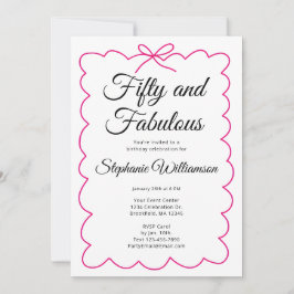 Fifty and Fabulous Whimsical Pink and Black Script Einladung