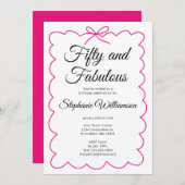 Fifty and Fabulous Whimsical Pink and Black Script Einladung (Vorne/Hinten)