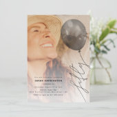 Fifty Balloon String | Photo 50th Birthday Party Einladung (Stehend Vorderseite)