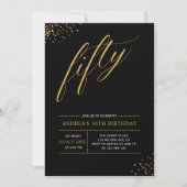 Fifty Birthday Gold & Black 50th Birthday Einladung (Vorderseite)