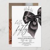 Fifty Black Bow 50th Birthday Invitation Einladung (Vorne/Hinten)