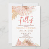 Fifty Boho Pink Floral 50th Birthday Party Einladung (Vorderseite)
