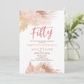 Fifty Boho Pink Floral 50th Birthday Party Einladung (Stehend Vorderseite)