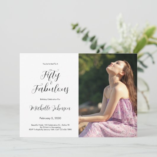 Fifty & Fabulous 50th Birthday Party Einladung (Stehend Vorderseite)