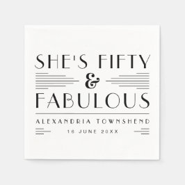 Fifty & Fabulous Art Deco Name Date 50th Birthday Serviette