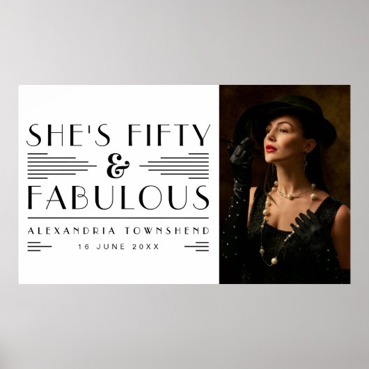 Fifty & Fabulous Art Deco Photo 50th Birthday Poster (Vorne)