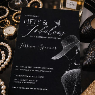 Fifty & Fabulous Black Glam 50th Birthday Einladung