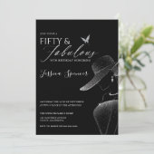 Fifty & Fabulous Black Glam 50th Birthday Einladung (Stehend Vorderseite)