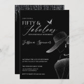 Fifty & Fabulous Black Glam 50th Birthday Einladung (Vorne/Hinten)