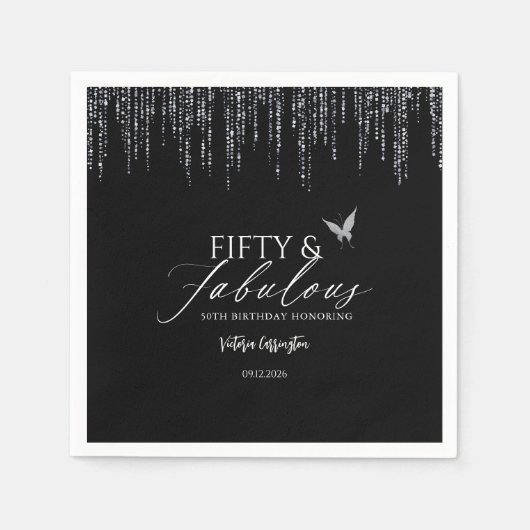 Fifty & Fabulous Black Glam 50th Birthday Serviette (Vorderseite)