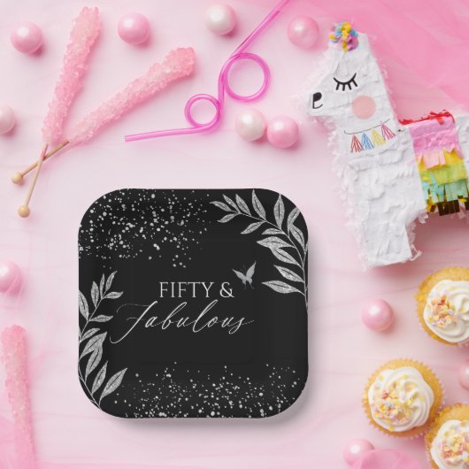 Fifty & Fabulous Black Glam 50th bithday Pappteller (Party)