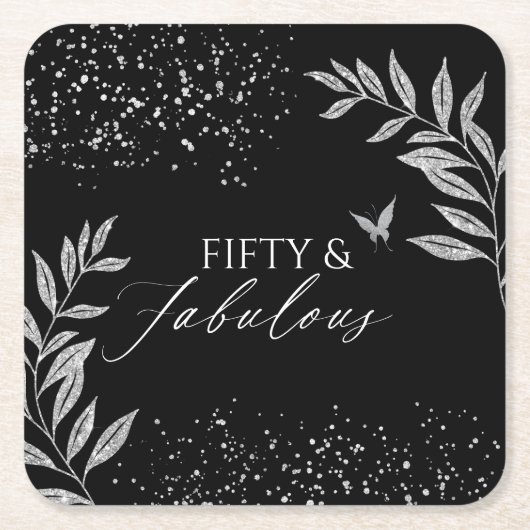 Fifty & Fabulous Black Glam 50th bithday Rechteckiger Pappuntersetzer (Vorderseite)