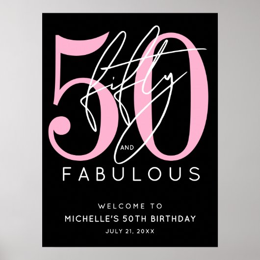 Fifty Fabulous Black Pink 50th Birthday Welcome Poster (Vorne)