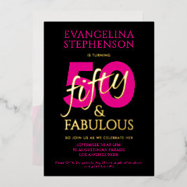 Fifty Fabulous Black Pink Gold 50th Birthday Photo Folieneinladung