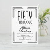 Fifty Fabulous Black White Art Deco 50th Birthday Einladung (Stehend Vorderseite)