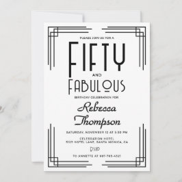 Fifty Fabulous Black White Art Deco 50th Birthday Einladung