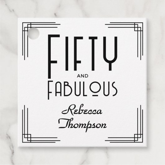 Fifty Fabulous Black White Art Deco 50th Birthday Geschenkanhänger (Vorderseite)