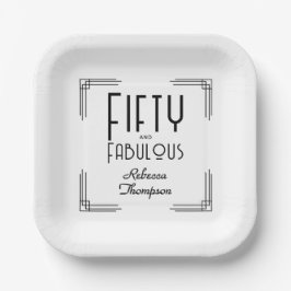 Fifty Fabulous Black White Art Deco 50th Birthday Pappteller